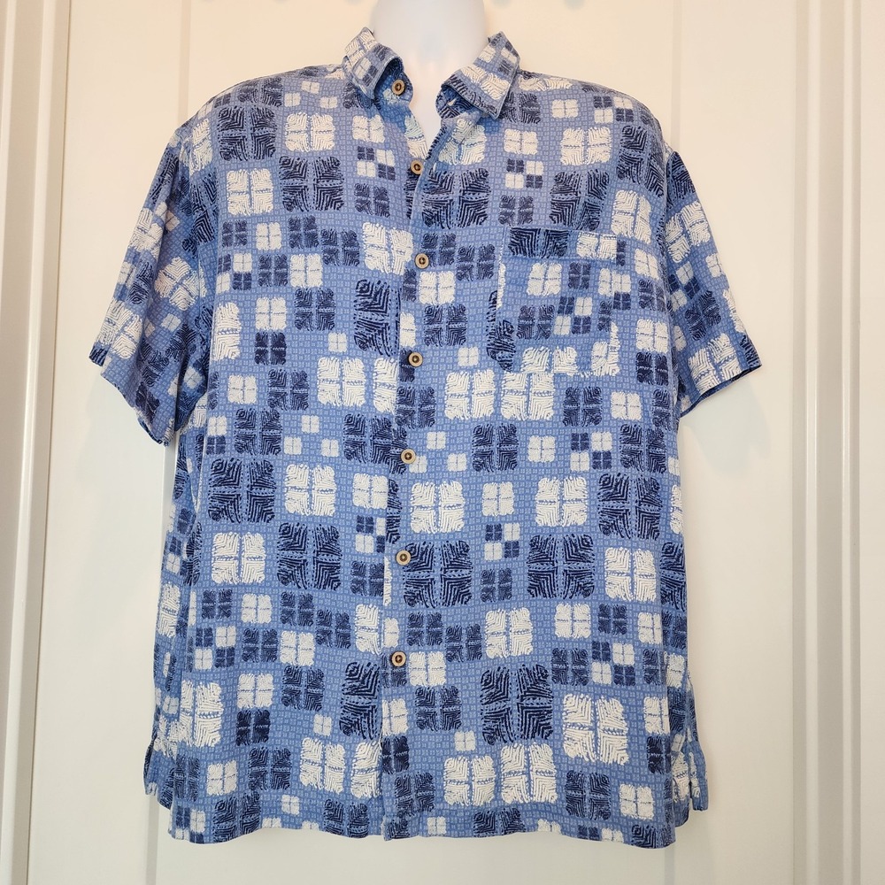 Nat Nast Hawaiian Shirt Mens XL Blue Silk Blend‎ Beach Island Vacation Cruise